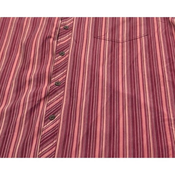 Tommy Bahama Size Large Mens Maroon Salmon Tan Stripe Logo Tag Silk L/S Shirt - Picture 7 of 10